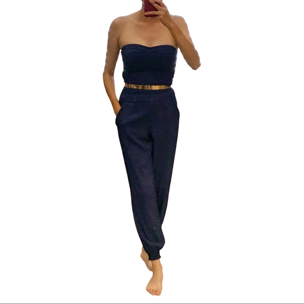 Bebe Pleated Bodice Jumpsuit in Blueprint color